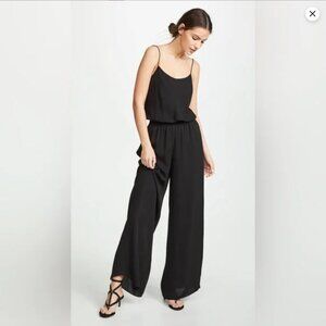 NWT Theory Ribbed-Waist Silk Jumpsuit Romper Wide Leg Black P